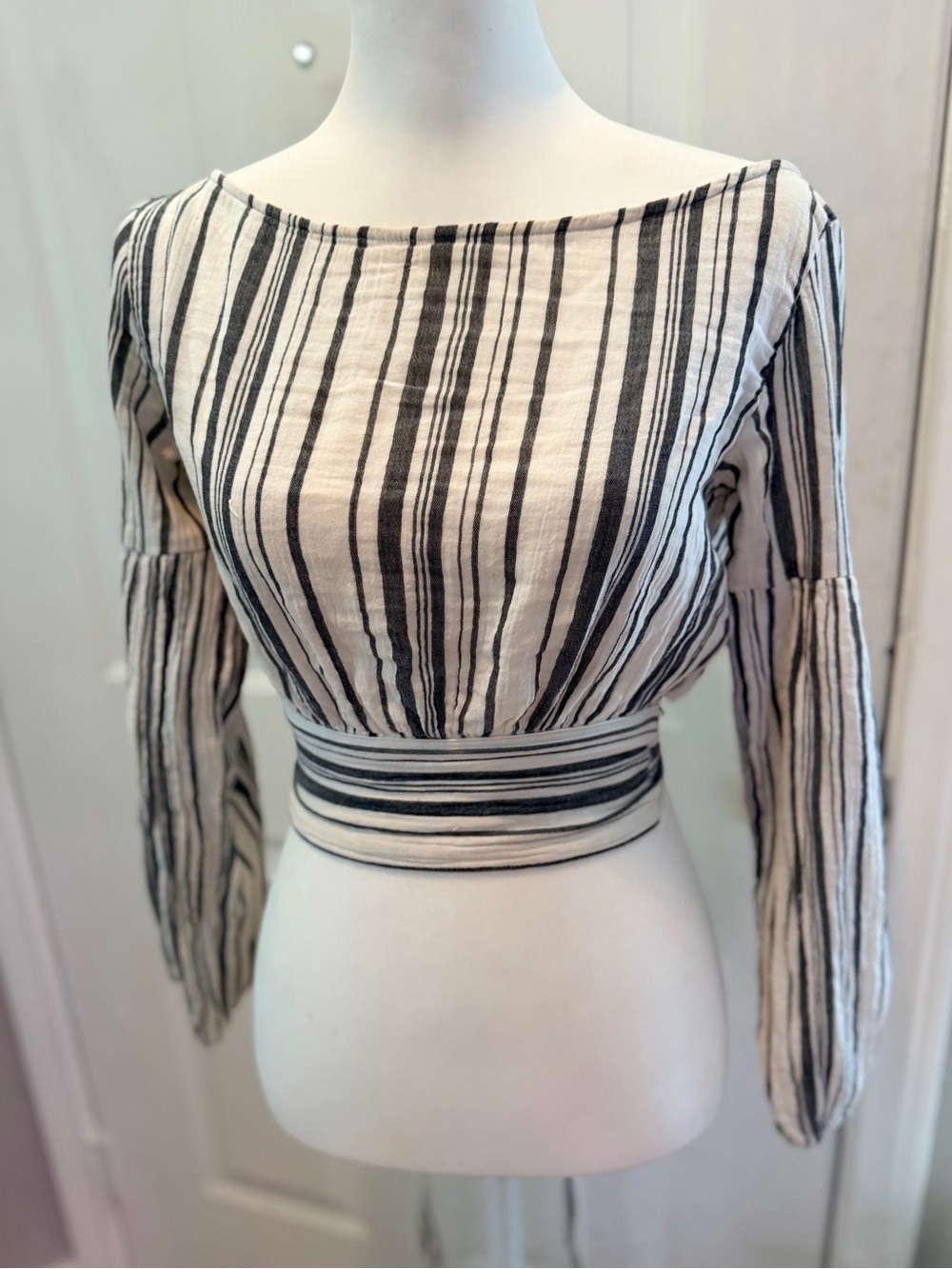 Jen's Pirate Booty Black & Cream Striped Lightweight Blouse - Picture 6 of 8